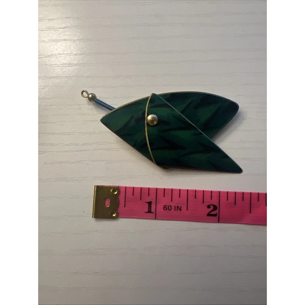 Vintage 1980's Green Blue Gold Triangle Pin Brooch